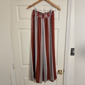 Hem & Threads Rust And Beige Striped Boho Pants Size Medium